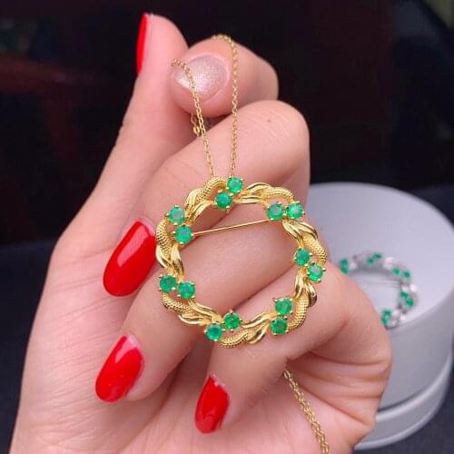 SHILOVEM 925 sterling silver real Natural Emerald Pendants classic fine Jewelry women necklace gift new 3*3mm dz0303827agml