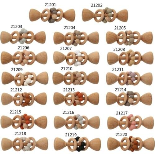 1pc Baby Teether Wooden Music Rattle BPA Free Wooden Gym Ring Rodent Silicone Beads Newborn Educational Montessori Toys