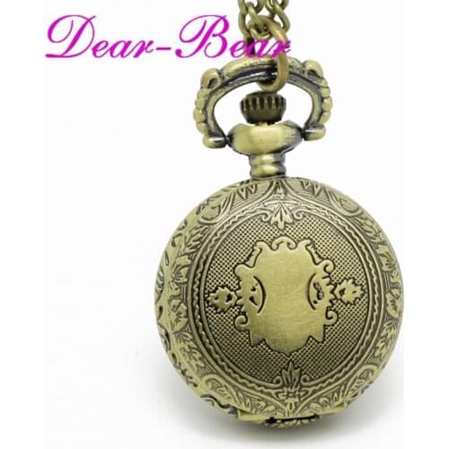 3021) Victorian Style Vintage Antique bronze Shield Pocket Watch chain Necklace pendant, Dia 2.7 cm. 12 pcs/lot