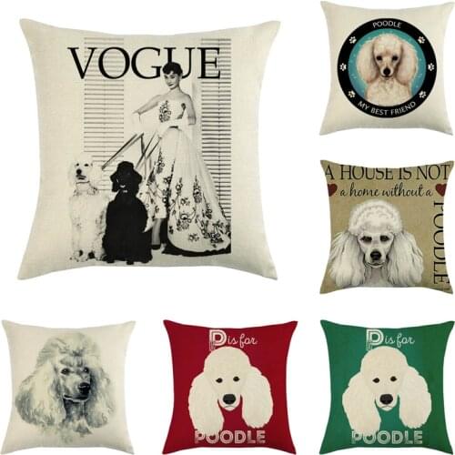45cm*45cm Pet Dog Whit Poodle Linen Cotton Pillow Cover Sofa Pillow Case Car Seat Cushion Cover Decorative Pillows Cover