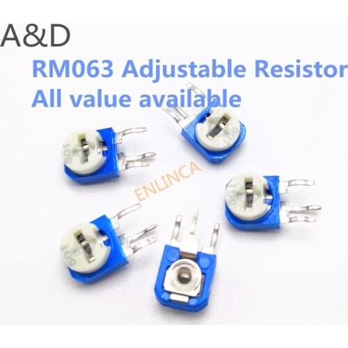 50PCS RM063 blue and white adjusted resistance potentiometer 100 200 500 ohm 1K 2K 5K 10K 20K 50K 100K 200K 500K 1M ohm