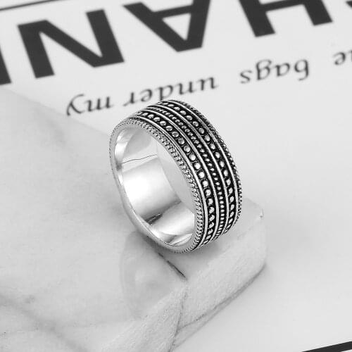 8MM Classic Mens Tire Buddha Ring Ancient Silver color Punk Rings for Male Wedding Band Jewelry Anel Masculino Bague Homme