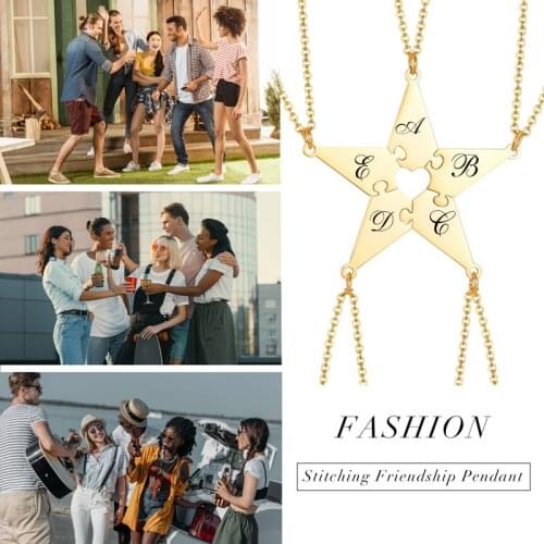 Free Engraving 5 Pieces BFF Family Puzzle Necklaces Stainless Steel Pentagram Star Friendship Jigsaw Pendant for Women Sisters