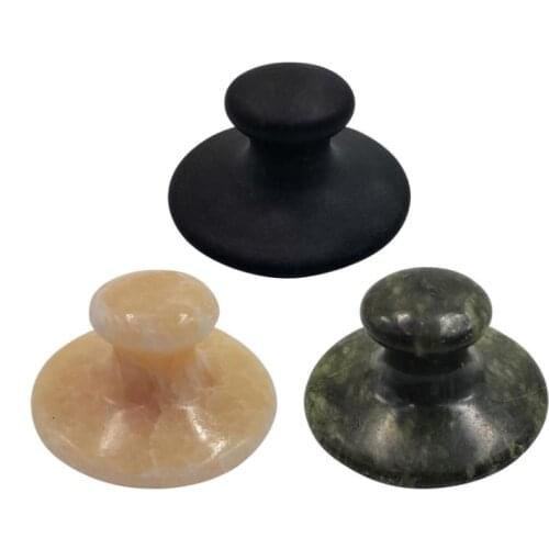 Large big natural green / yellow jade black bian basalt stone carved mushroom back body point massage lava hot oil spa stones
