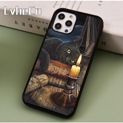 LvheCn Witchcraft Black Cat Dark Witch Phone Case Cover For iPhone 5 SE 2020 6s 7 8 Plus 11 12 Pro X XR XS Max Samsung S8 S9 S10
