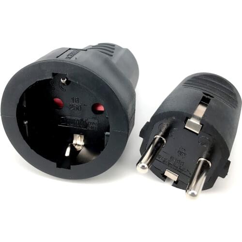 Black PVC 16A 250V EU power cord male female wiring plug detachable assembly electric plug socket for German France Korea Russia