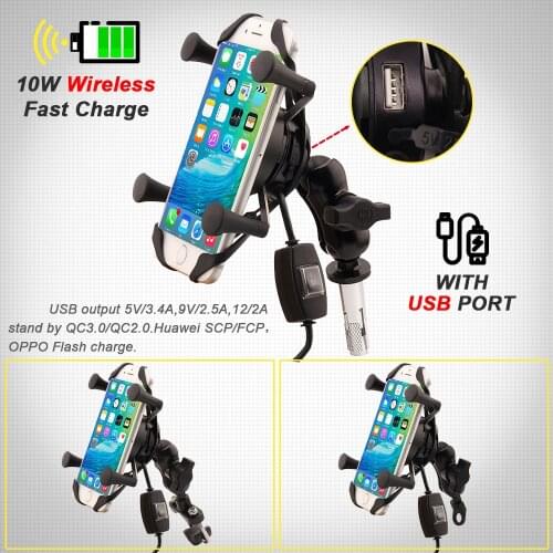 Phone Holder Motorcycle QC3.0 Wireless Charger Handlebar Bicycle Bracket Quick Charge USB Charger GPS Mount Bracket