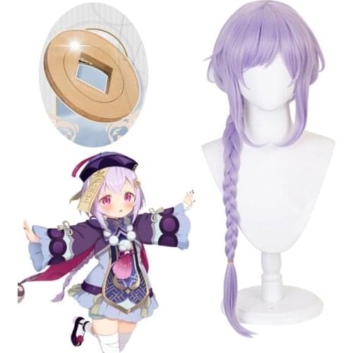 Genshin Impact Qiqi Cosplay Long Wigs Hair Cosplay Costume Accessories Headdress necklace props For Halloween Christmas