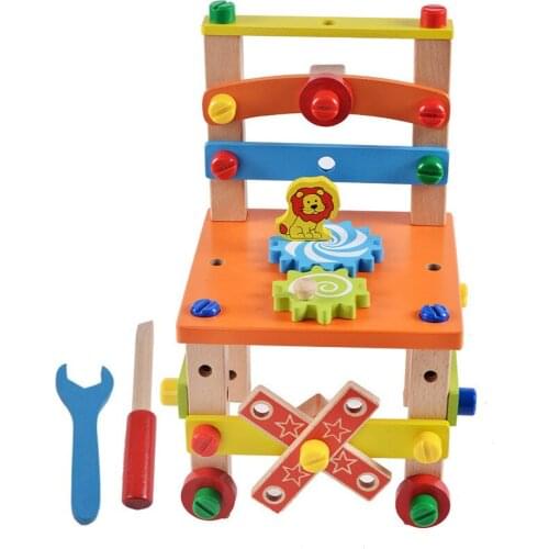 Diy Chair De-assembly Wood Joint Tool For Pigs Chair Children Puzzle-pieces Wood Block Toys Present For Children 2 Models