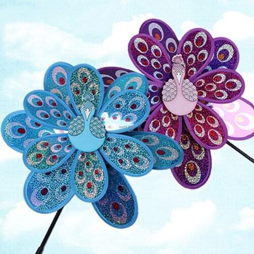 Double Layer Peacock Laser Sequins Windmill Colourful Wind Spinner Home Garden Ornaments Yard Kids Toy Home Decor Apr