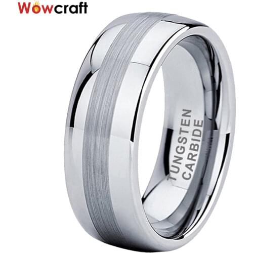 Gold Black Wedding Rings Tungsten Bands for Men Women 8mm Grooved Center Comfort Fit Brushed Finish Beveled Edges