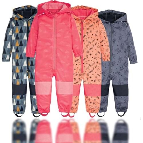 2021 new 2-10 year old childrens soft shell jumpsuit for boys and girls plus fleece jumpsuit windproof and rainproof