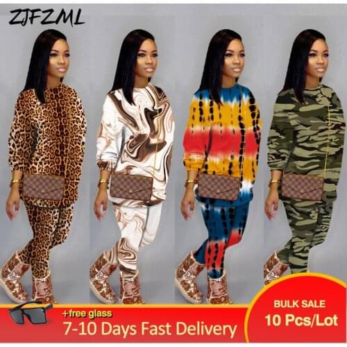 Bulk Items Wholesale Lots Womens Set Camouflage Tie Dye Print Full Sleeve T-shirt & Slim Stretchy Sheath Legging Athleisure