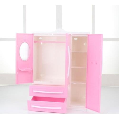 Doll Cabinet Wardrobe Children Toy Plastic 3 door Doll Cabinet Decoration Gift doll home Furniture