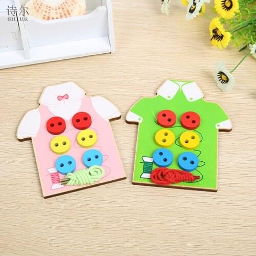 Montessori Educational Kids Toys Beads Lacing Board Wooden Toys Toddler Sew On Buttons Early Education Teaching Aids Puzzles