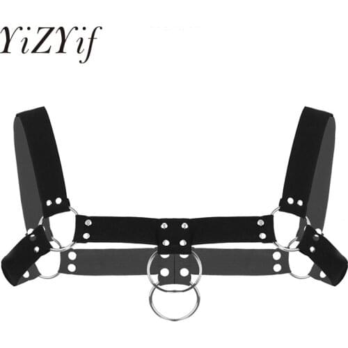 Mens Elastic Wide Shoulder Chest Muscle Harness Belt Strap with Metal O-rings Rivets Fancy Club Party Costume Strap Accessory