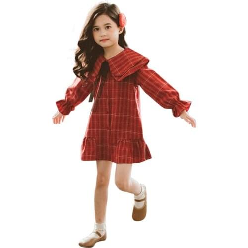 Girls Dress Long Plaid Shirt Dress For Girl Fashion Double-layered Children Party Dresses Autumn Korean Teenage Clothes For Girl
