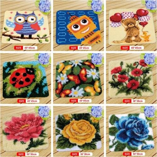 Robot Cushion Animals Latch Hook Carpet Embroidery Needlework Crochet Pillows Accessories DIY Latch Hook Rug Kit Cross Stitch