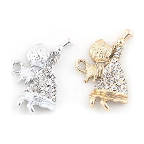 23x17mm (Gold,Silver Color) 20PCS/lot Rhinestones Angel Pendant Charm DIY Hang Accessory Fit For Floating Locket Jewelrys