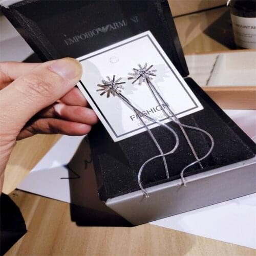 Korean Style Double Long Tassel Star Snowflower Shape Stud Earrings for Women Elegant Cute Long Chain Drop Anti Allergy Earrings