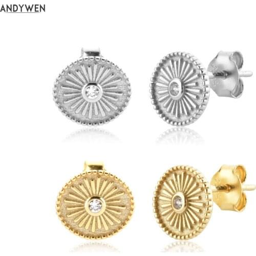ANDYWEN 925 Sterling Silver Round San Stud Earring Tiny Eye Piercing Stud Earring Women Wedding Jewelry Clips Rock Punk Jewels