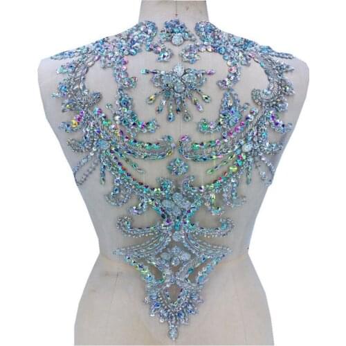 Rhinestone Bodice Applique - Lace Bodice Applique - Heavy Beaded Applique - Sew On Crystals Patches Trim - 1 Piece
