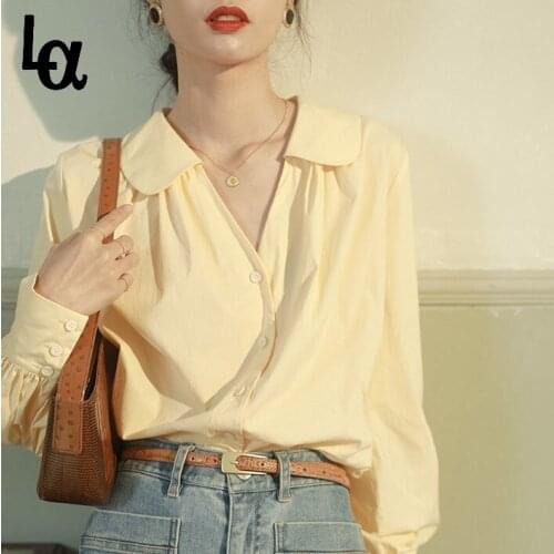 Luck A Office Wear Blouse Women Solid Elegant White Long Lantern Sleeve Shirts Mujer Spring Summer Top Vintage OL Blousa Femme