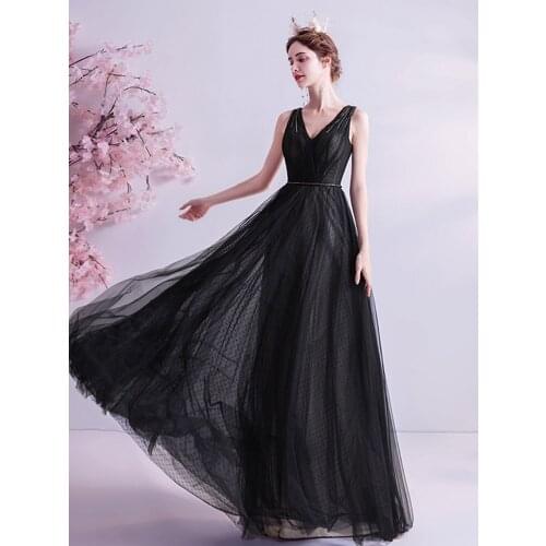 Dot Tulle Wedding Evening Dresses Party 2021 Sleeveless A-Line Long Sweep Train V-Neck Prom Formal Elegant Night Gown 036