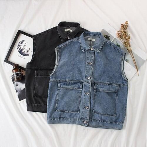 Spring Summer Fashion Denim Vest Coat Womens Retro Casual Jeans Denim Waistcoat Female Sleeveless Denim Vest Tops Women Clothes