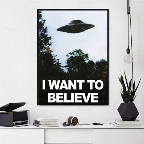 I Want To Believe Quote Canvas Poster UFO Tv Series Print Black White Art Wall Painting Pictures Living Room Bedroom Home Decor