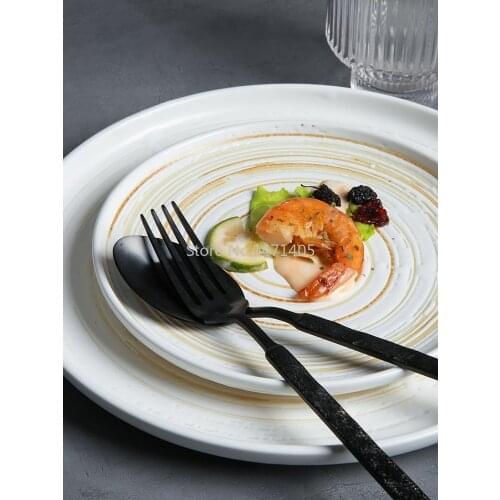 Japanese Hand-painted Creative Ceramic Household Dessert Plate Fruit Plate Fish Plate Steak Plate Round Flat Plate Shallow Plate