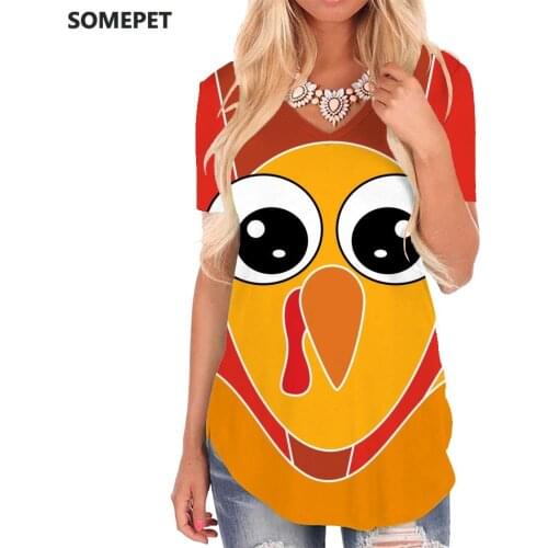 SOMEPET Thanksgiving T-shirt women Animal Funny T shirts Colorful T-shirts 3d Funny V-neck Tshirt Womens Clothing Punk Rock