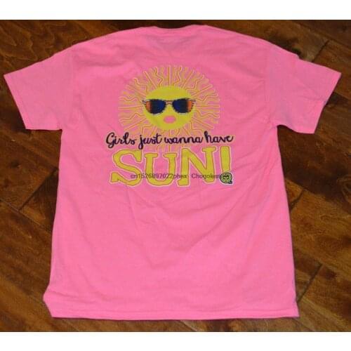 Womens Girlie Girl Just Wanna Have Sun Short Sleeve Pink T-Shirt Top M 2XL