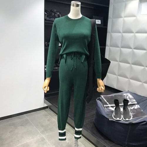 Amolapha Women Casual Tracksuit Knitted Solid Long Sleeve Sweaters Long Pencil Pants Sets