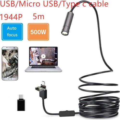 5.0MP Auto Focus Camera Endoscope 14.5mm Lens Multifunctional Inspection Camera USB/ Micro USB/ Type c Borescope IP67 Waterproof