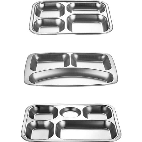 2020 New Stainless Steel Divided Dinner Tray Lunch Container Food Plate for School Canteen 3/4/5 Section