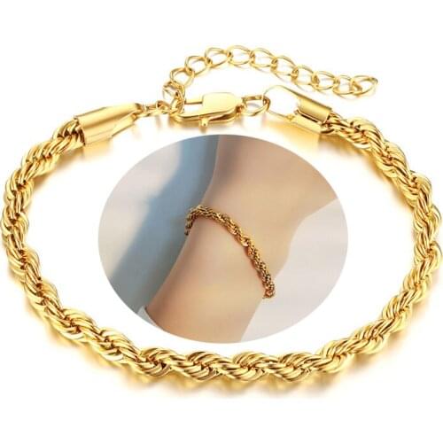 5mm Men Women Twisted Rope Chain Bracelet Fashion Stainless Steel Jewelry Length Adjustable Drop Ship