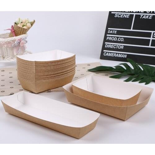600x Disposable coated kraft paper box,fried chicken,French fries paper tray,picnic party barbecue oil proof lunch box