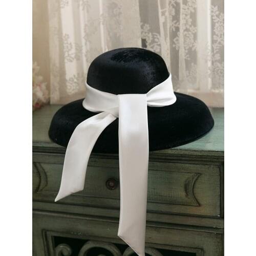 2021 Large Deep Women Elegant Bucket Cap Black Velvet Bow Wedding Church Party Women Bride Photo Shoot Cocktail Fedora Headwear