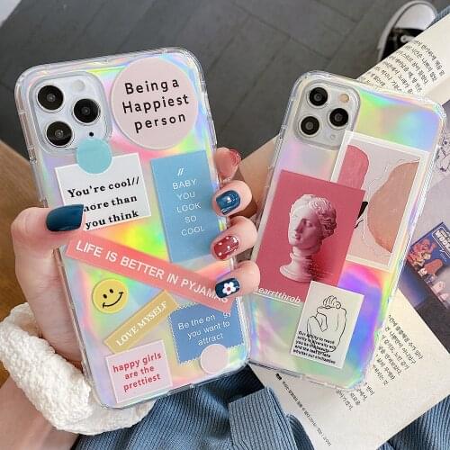 Rainbow Radium radiation Phone Cases For iPhone 11 12 Pro Max 12 Mini X XR XS Max 6S 7 8 Plus SE20 Cute Cartoon Girly Back Cover