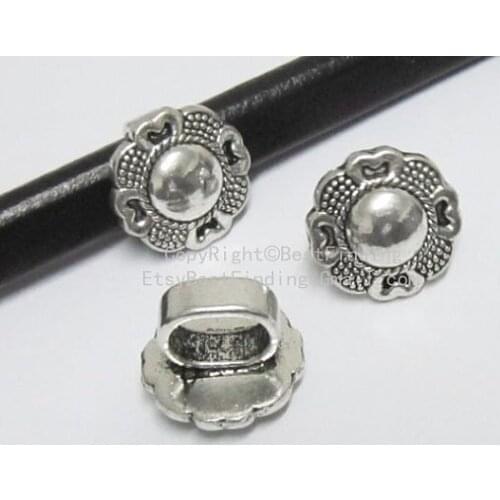 Flower licorice leather findings 10x6mm Licorice leather slider -LF71