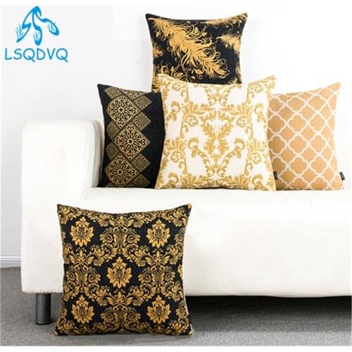 Decorative Throw Pillow Golden Leaf Geometric Polyester Geometry Decoration For Sofa Home Car Capa De Almofadas 45x45cm