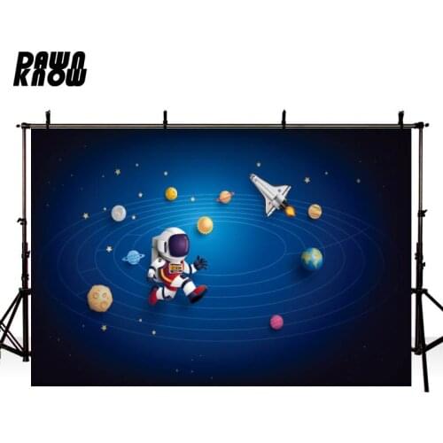 DAWNKNOW Cartoon Space Galactics Astronaut Photography Background Backdrop Baby Birthday Party Decoration Wallpaper Photo Studio