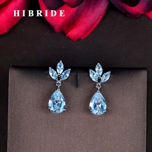 HIBRIDE New Arrival Water Drop Dangle Earrings Brincos Bride Jewelry AAA Cubic Zirocn Pendant Crystal Earring Wholesale E-866