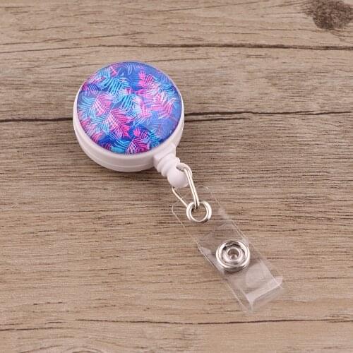 JF767 Purple Leaves Retractable Nurse Badge Holder Reel Doctor Name ID Card Holder Exhibition Work Card Holder