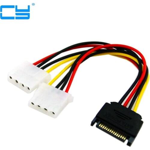 15Pin SATA to 2 Dual 4Pin IDE Molex Power Lead Y Splitter Cable Cord Wire 20cm
