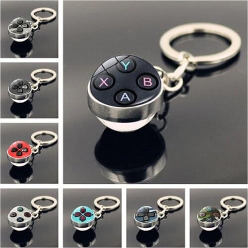Punk Game Button Playtation Game Controller Picture Keychain Time Gem Crystal Double Side Glass Ball Car Key Ring Bag Pendant