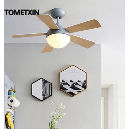 Nordic fan lamp living room dining room bedroom kitchen childrens room macarons ceiling lamps with fans frequency conversion