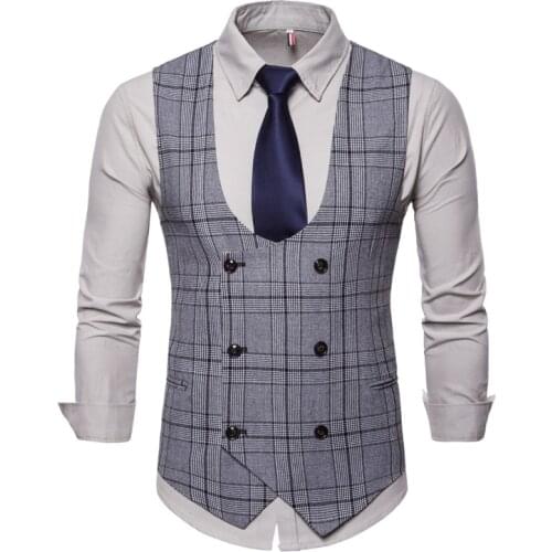 Men Suit Vests U Neck Stripe Wool Nylon Blended Double-Breasted Solid Slim Fit For Casual Daily Simple Waistcoats Clothing