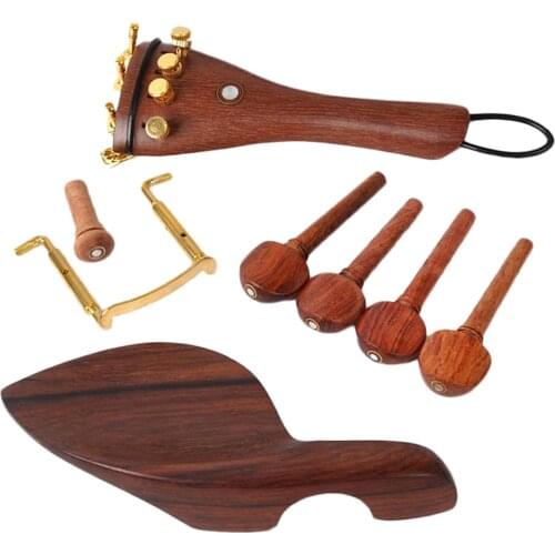 Set of Rosewood 4/4 Violin Parts Chinrest Tuning Pegs Tailpiece Fine Tuners Endpin Kit